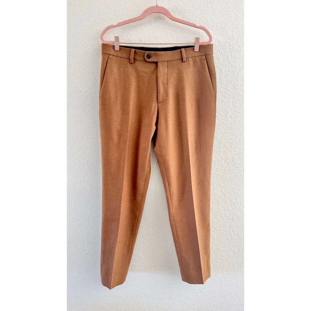 Octobre Editions Trousers Wool Blend Brown Camel Slim Fit Size 40 Mens 32x27